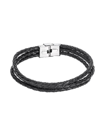 Βραχιόλι Senza Men's Steel Black Leather Strap - SSD4998BK