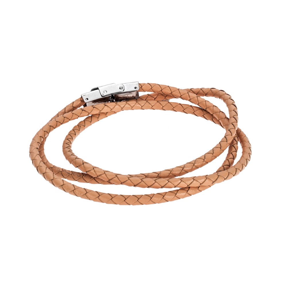 Βραχιόλι Senza Men's Steel Beige Leather Strap - SSD5000BG