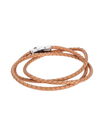 Βραχιόλι Senza Men's Steel Beige Leather Strap - SSD5000BG