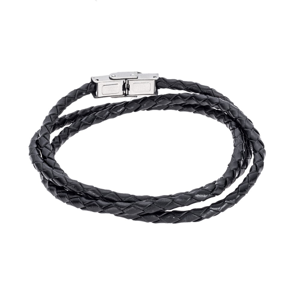 Βραχιόλι Senza Men's Steel Black Leather Strap - SSD5000BK