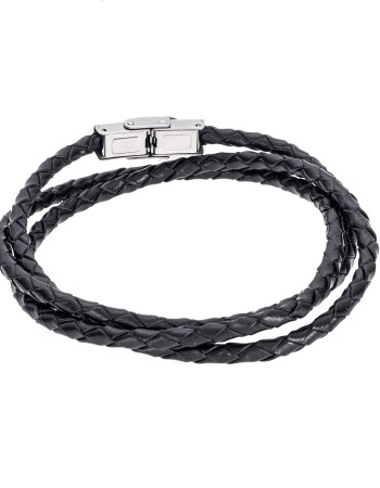 Βραχιόλι Senza Men's Steel Black Leather Strap - SSD5000BK