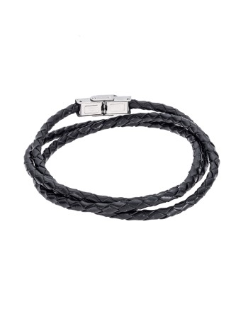 Βραχιόλι Senza Men's Steel Black Leather Strap - SSD5000BK
