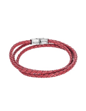 Βραχιόλι Senza Men's Steel Red Leather Strap - SSD5000RD