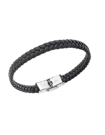 Βραχιόλι Senza Men's Steel Black Leather Strap - SSD5024-1BK