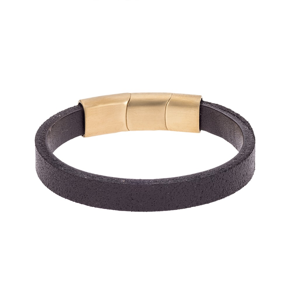 Βραχιόλι Senza Men's Steel Brown Leather Strap - SSD5025GBN