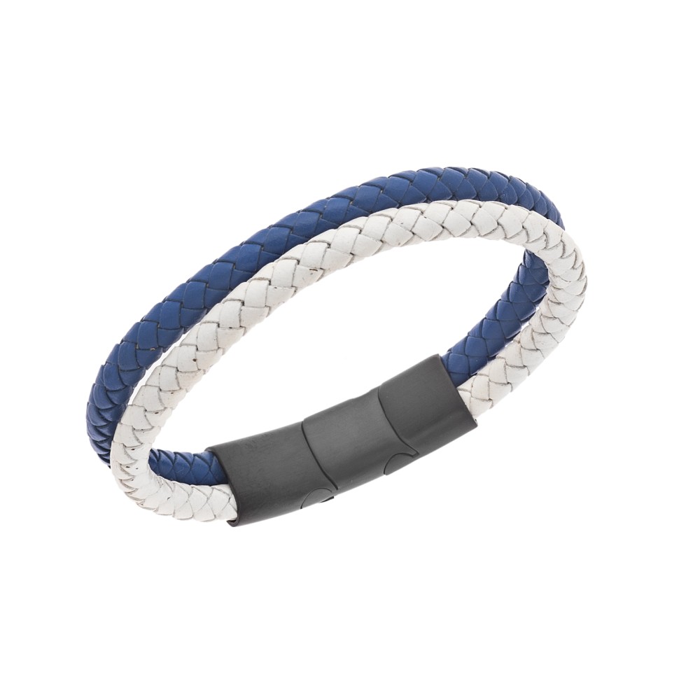 Βραχιόλι Senza Men's Steel Blue & White Leather Strap - SSD5026-1BK