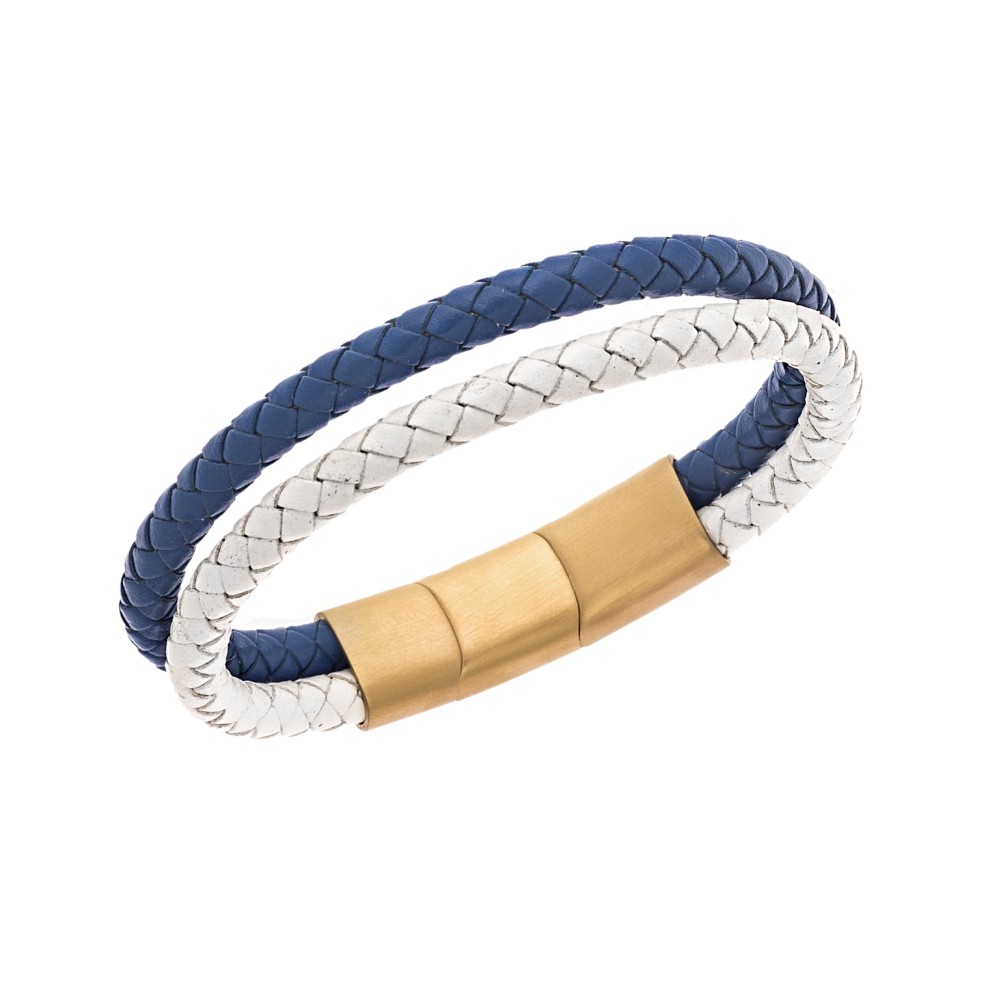 Βραχιόλι Senza Men's Steel Blue & White Leather Strap - SSD5026-1GD