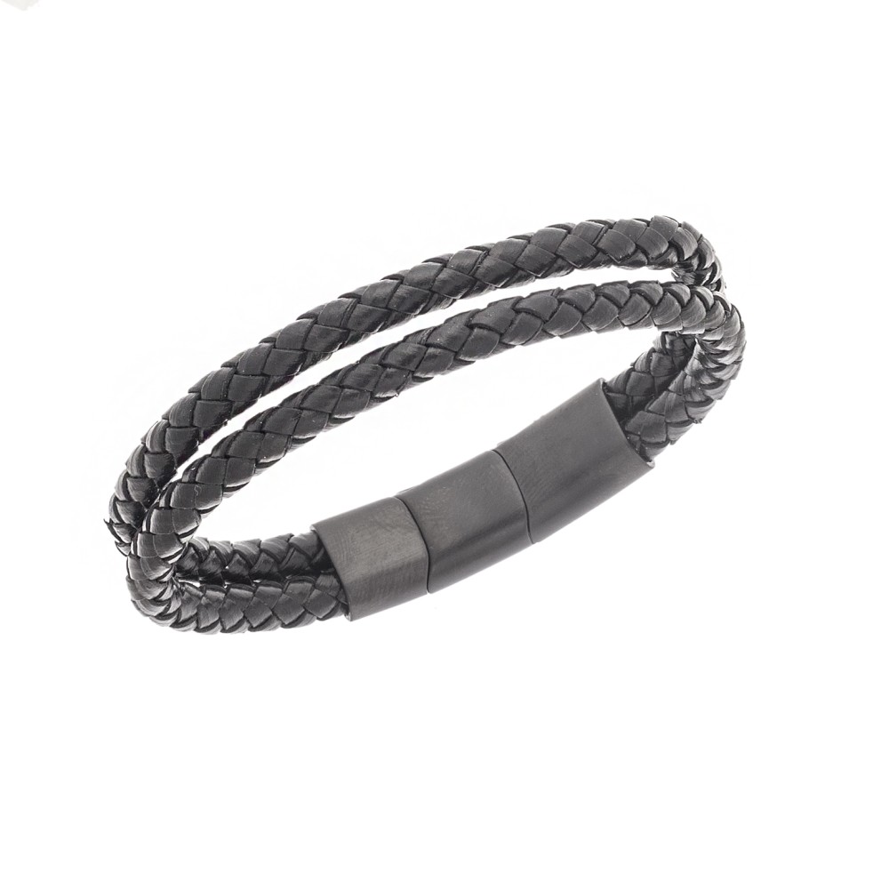 Βραχιόλι Senza Men's Steel Black Leather Strap - SSD5026BBK