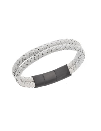 Βραχιόλι Senza Men's Steel White Leather Strap - SSD5026BWH