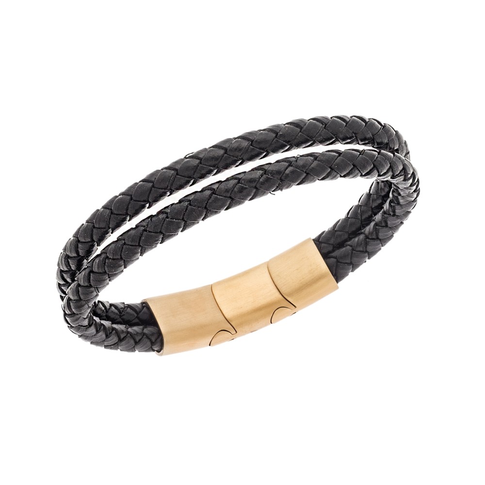 Βραχιόλι Senza Men's Steel Black Leather Strap - SSD5026GBK