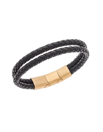 Βραχιόλι Senza Men's Steel Black Leather Strap - SSD5026GBK