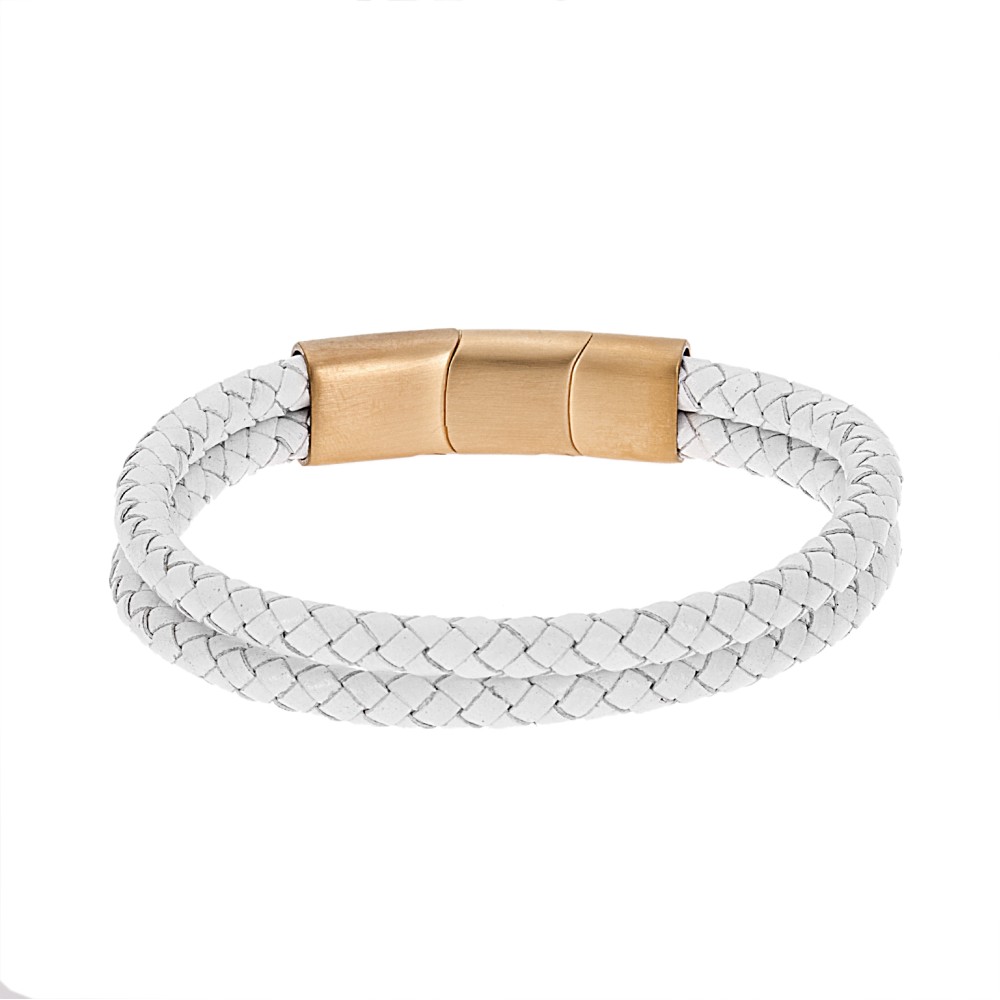 Βραχιόλι Senza Men's Steel White Leather Strap - SSD5026GWH