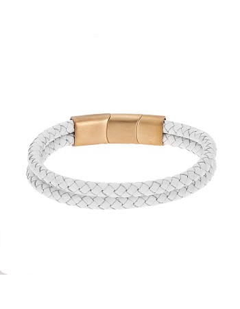 Βραχιόλι Senza Men's Steel White Leather Strap - SSD5026GWH