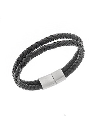 Βραχιόλι Senza Men's Steel Black Leather Strap - SSD5026SBK