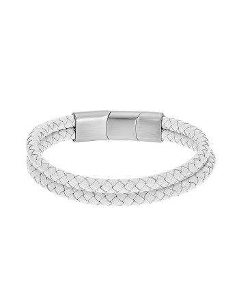 Βραχιόλι Senza Men's Steel White Leather Strap - SSD5026SWH