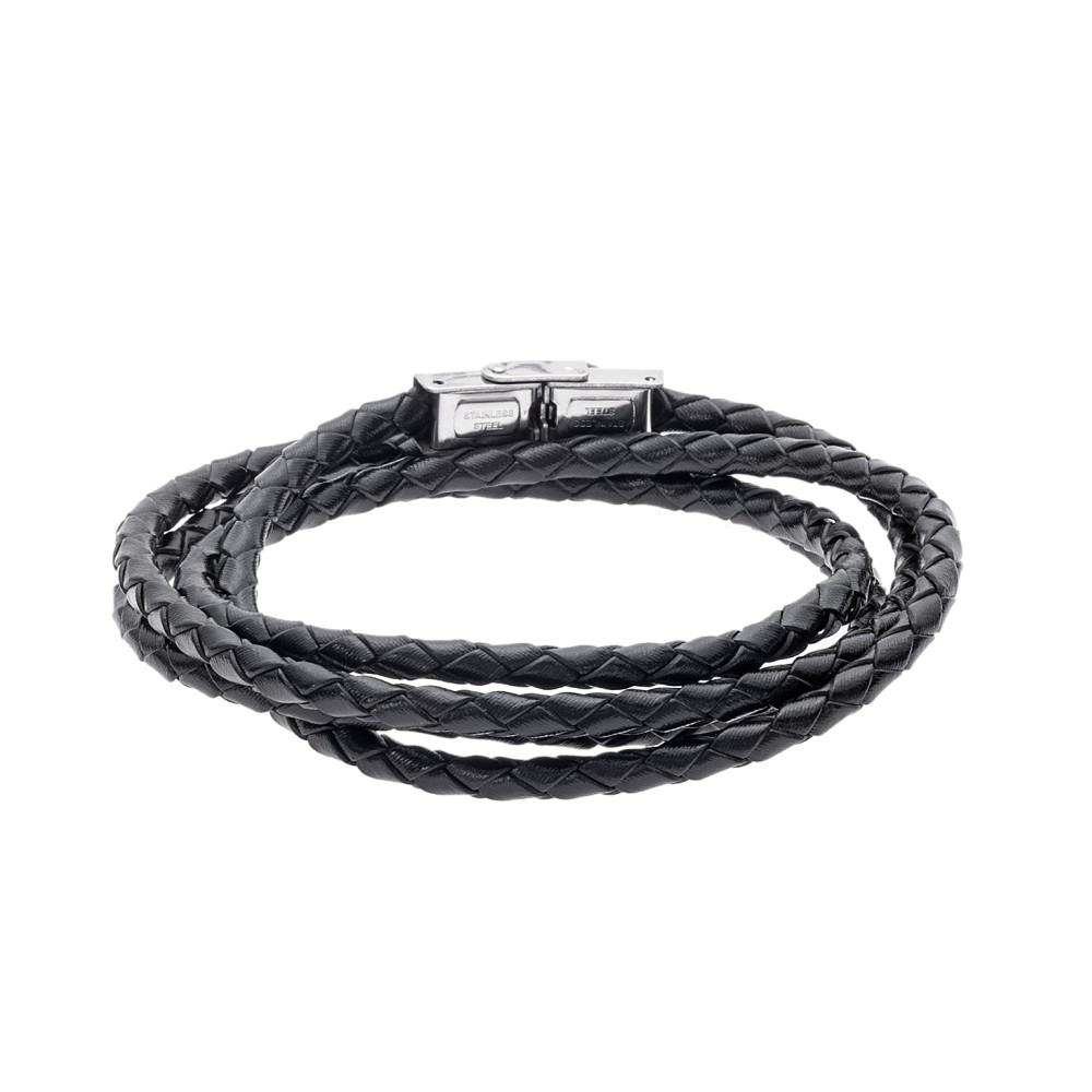 Βραχιόλι Senza Men's Steel Black Leather Strap - SSD5027BK