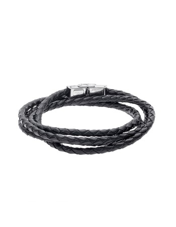 Βραχιόλι Senza Men's Steel Black Leather Strap - SSD5027BK