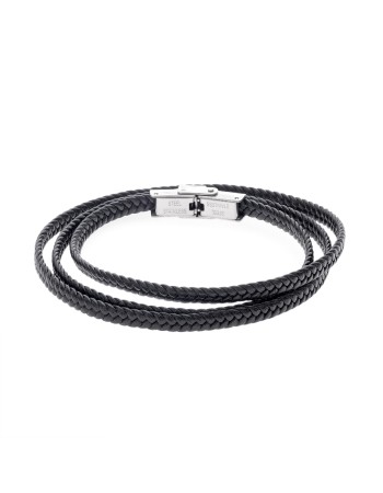 Βραχιόλι Senza Men's Steel Black Leather Strap - SSD5029BK