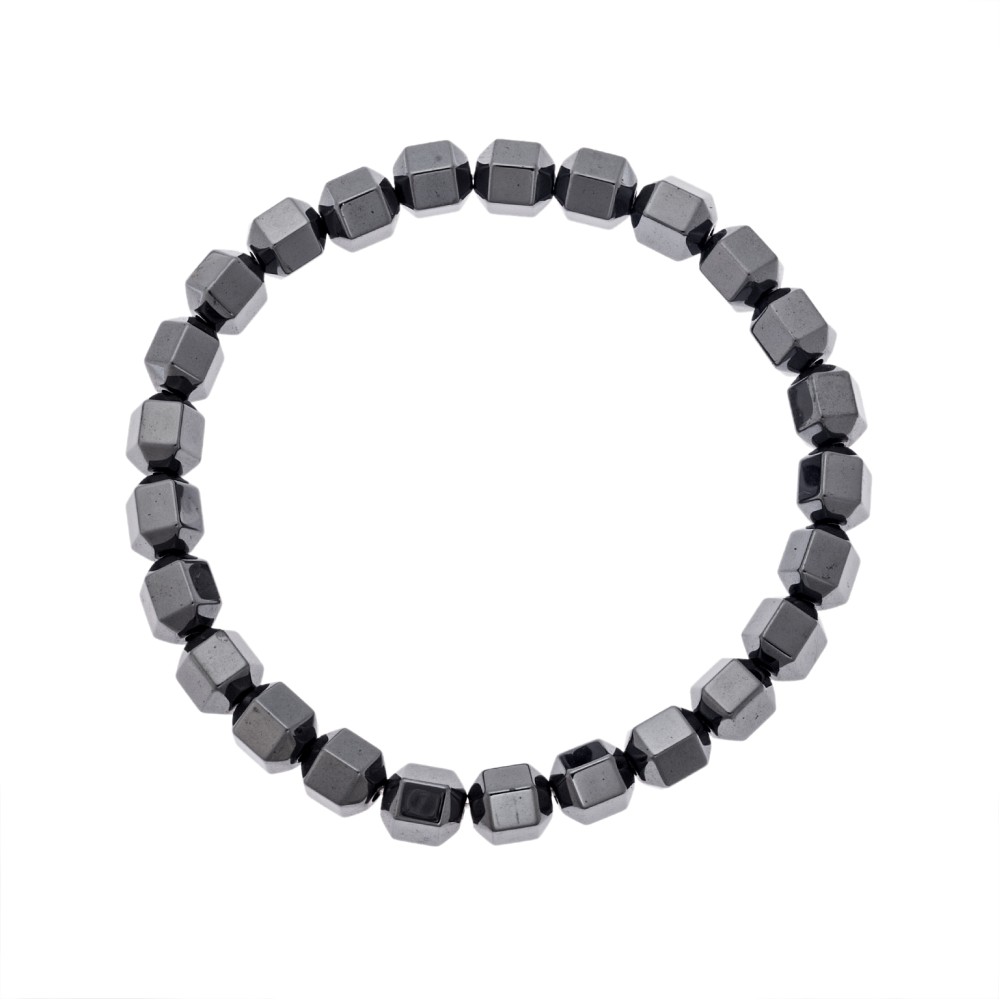 Βραχιόλι Senza Men's, με λάστιχο και πολυγωνικές πέτρες από Αιματίτη - SSD5036