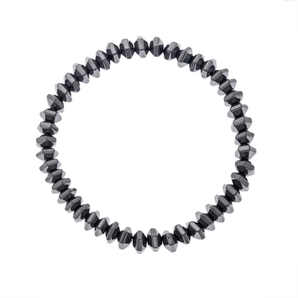 Βραχιόλι Senza Men's, με λάστιχο και πλακέ πολυγωνικές πέτρες από Αιματίτη - SSD5037