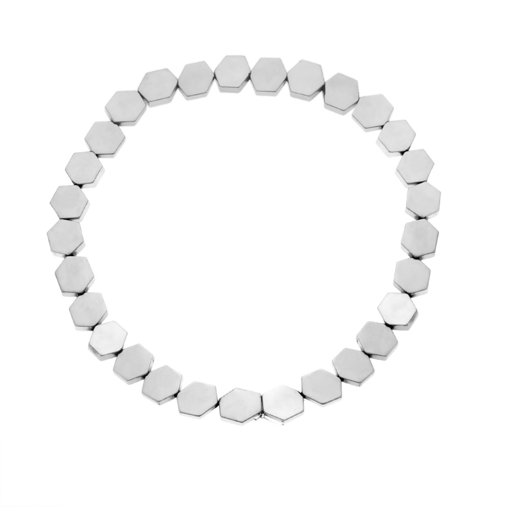 Βραχιόλι Senza Men's, με λάστιχο και πλακέ πολυγωνικές πέτρες από Αιματίτη - SSD5038