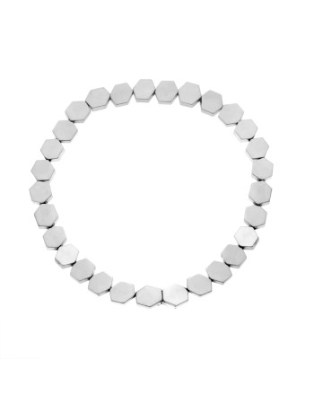 Βραχιόλι Senza Men's, με λάστιχο και πλακέ πολυγωνικές πέτρες από Αιματίτη - SSD5038