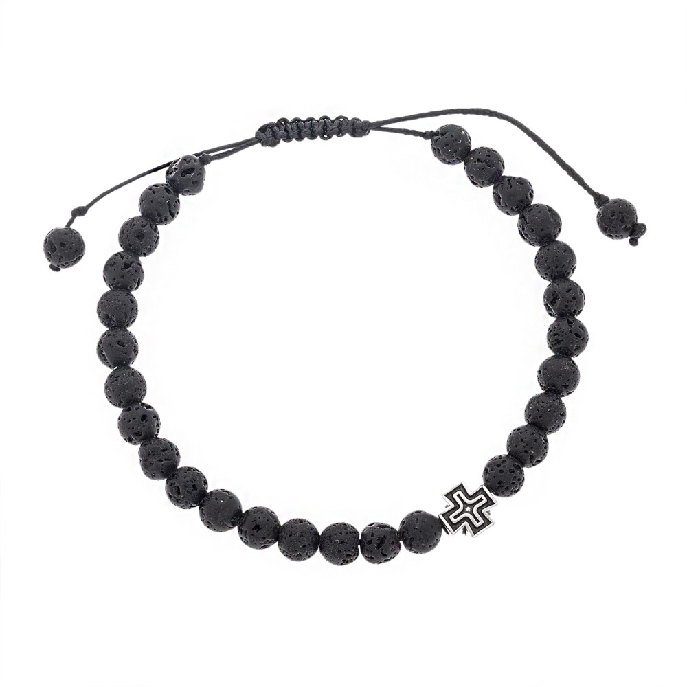 Βραχιόλι Senza Men's, κορδόνι με πέτρες από Λάβα και σταυρό - SSD5041