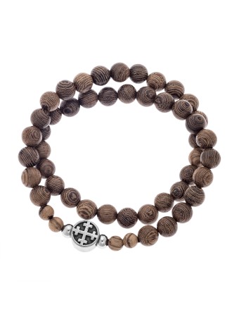 Βραχιόλι Senza Men's, διπλό με λάστιχο και πέτρες από ξύλο - SSD5046