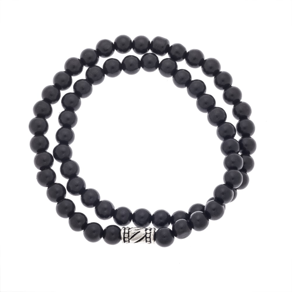 Βραχιόλι Senza Men's, διπλό με λάστιχο και ξύλο από έβενο - SSD5051