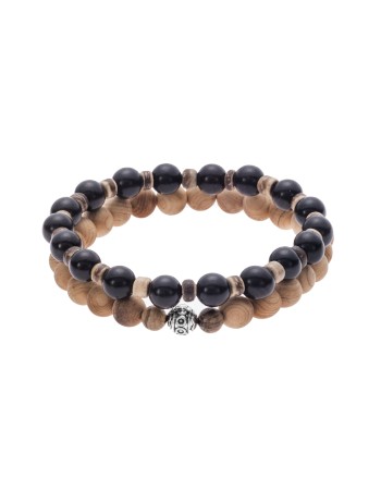 Βραχιόλι Senza Men's, διπλό με λάστιχο, λευκό σανδαλόξυλο, καρυδιά και έβενο - SSD5052