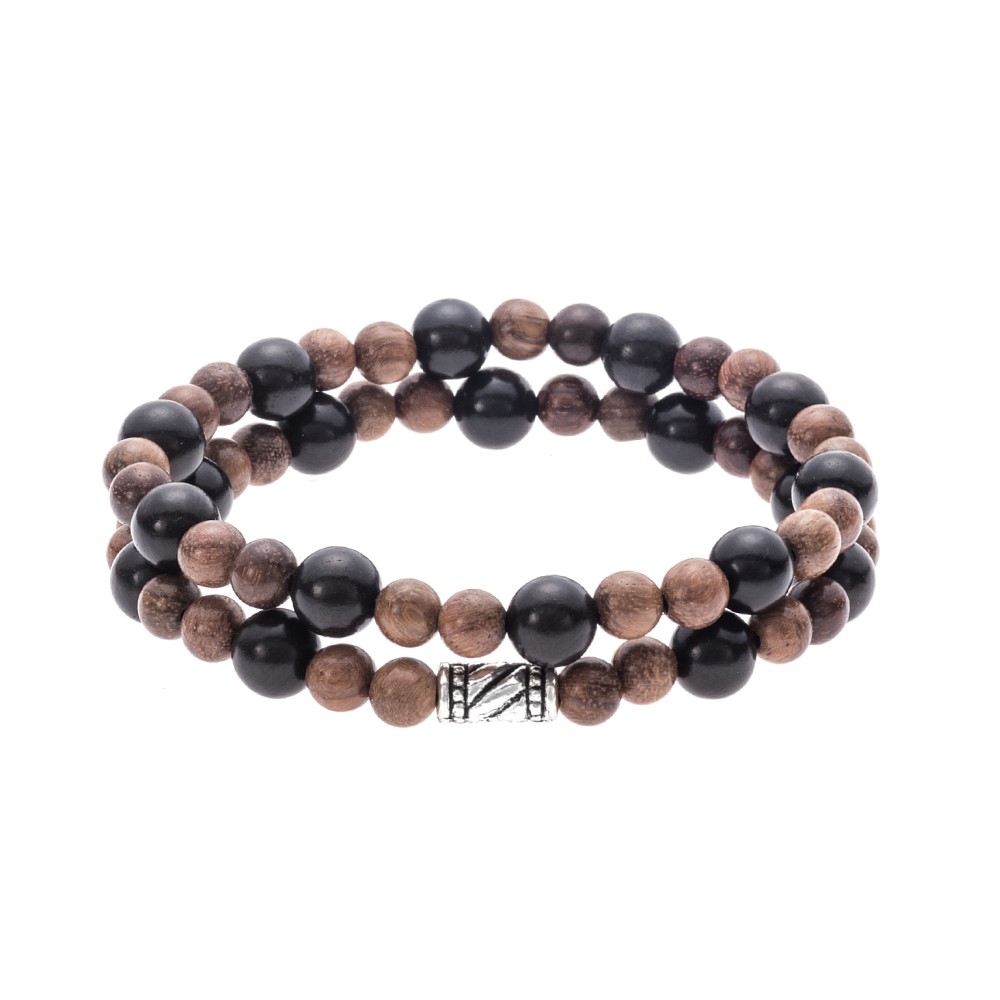 Βραχιόλι Senza Men's, διπλό με λάστιχο, σανδαλόξυλο και έβενο - SSD5054