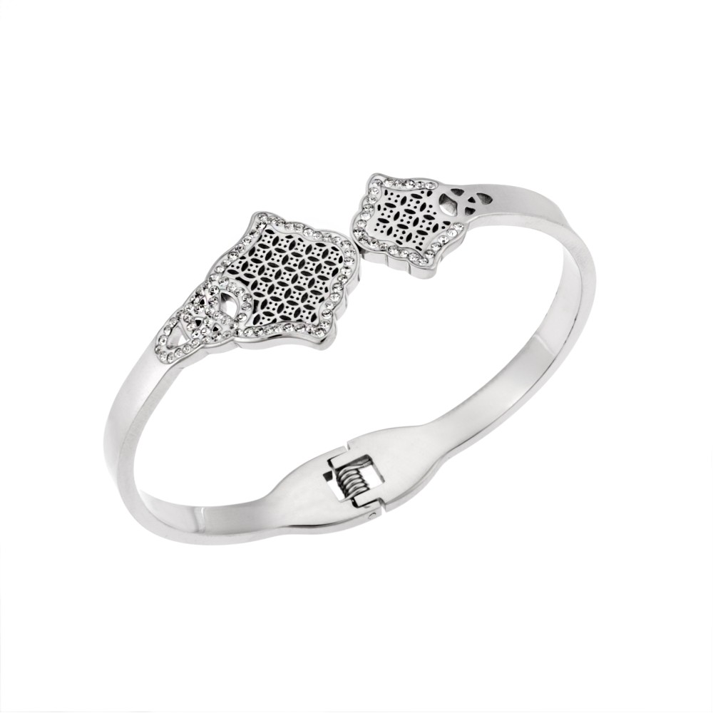 Βραχιόλι Senza Steel, Χειροπέδα με σχέδιο και strass - SSD5060SR