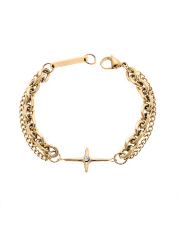 Βραχιόλι Senza Steel Gold Plated, Διπλό αλυσιδωτό με σταυρό - SSD5074GD