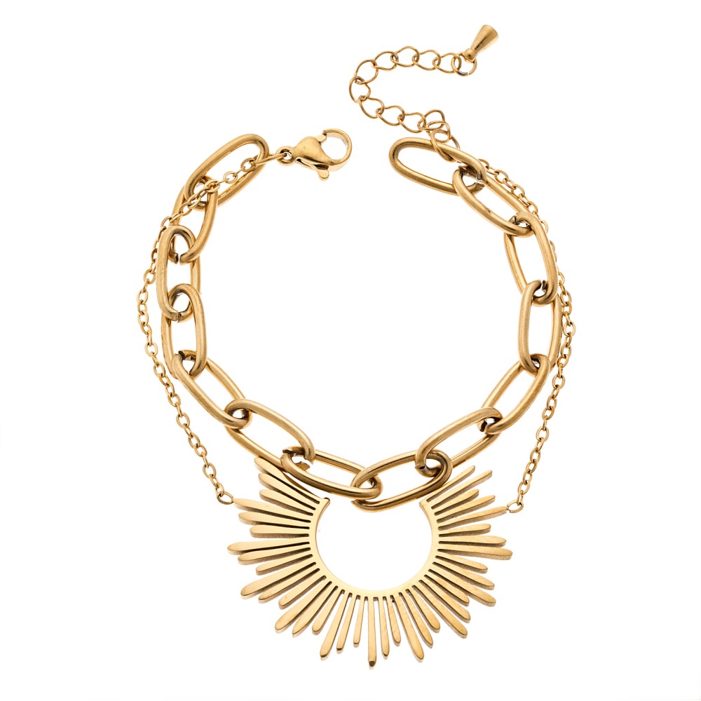 Βραχιόλι Senza Steel Gold Plated, Διπλό αλυσιδωτό με κρεμαστό στοιχείο - SSD5075GD