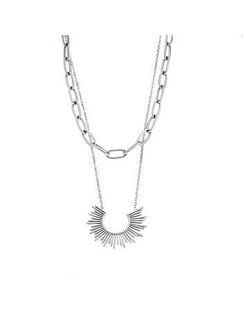 Κολιέ Senza Stainless Steel, Διπλό με σχέδιο - SSD5077SR