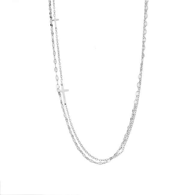 Κολιέ Senza Stainless Steel, Διπλή αλυσίδα με Σταυρούς - SSD5092SR