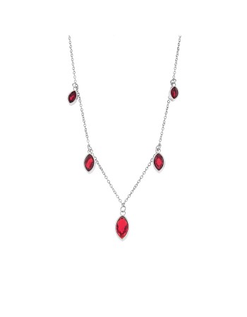 Κολιέ Senza Stainless Steel, Αλυσίδα με κρεμαστές κόκκινες πέτρες - SSD5093SRD