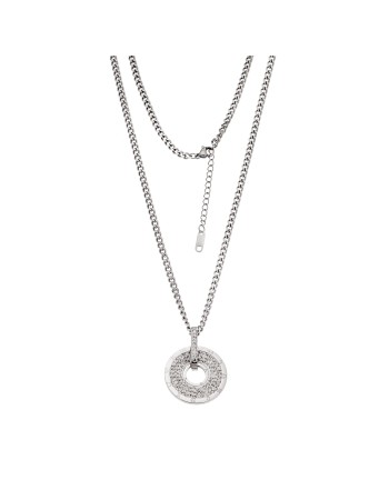 Κολιέ Senza Stainless Steel, Μακρύ με χοντρή αλυσίδα και στρογγυλό μοτίφ με strass - SSD5097SR