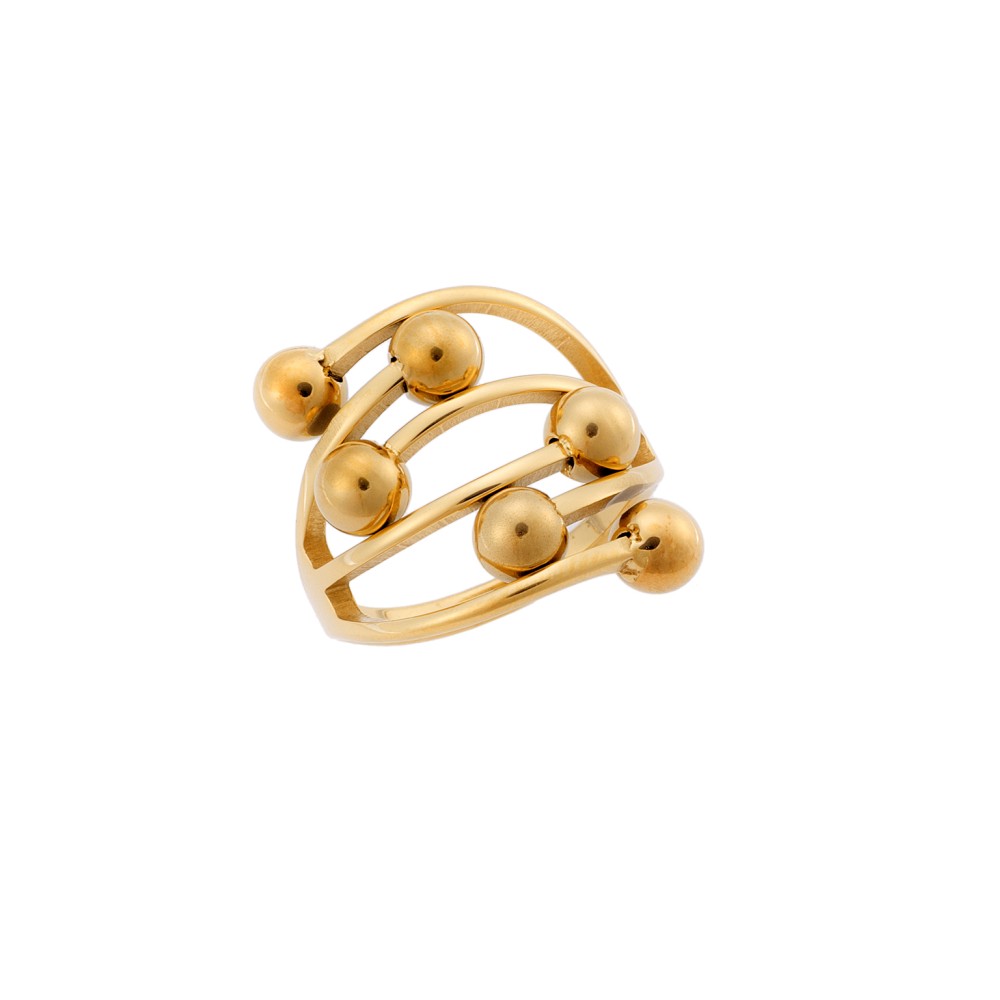 Δαχτυλίδι Senza Steel Gold Plated, σχέδιο με μπίλιες - SSD5102GD