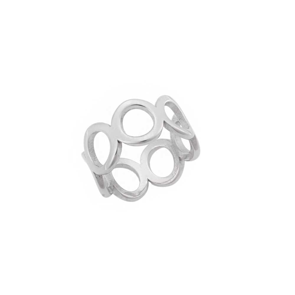 Δαχτυλίδι Senza Steel, φαρδύ με κύκλους - SSD5104SR