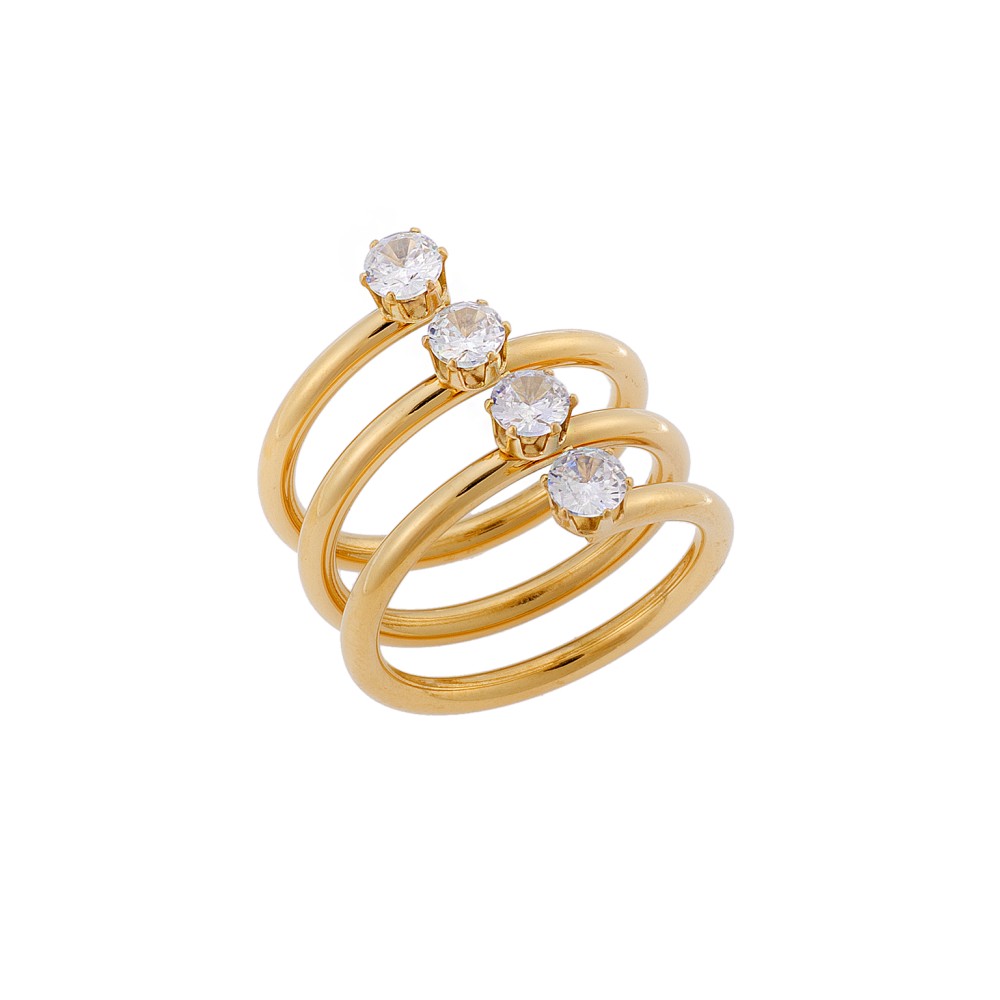 Δαχτυλίδι Senza Steel Gold Plated, φαρδύ με λευκές πέτρες - SSD5105GD