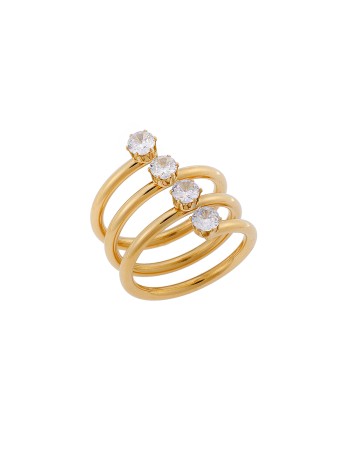 Δαχτυλίδι Senza Steel Gold Plated, φαρδύ με λευκές πέτρες - SSD5105GD