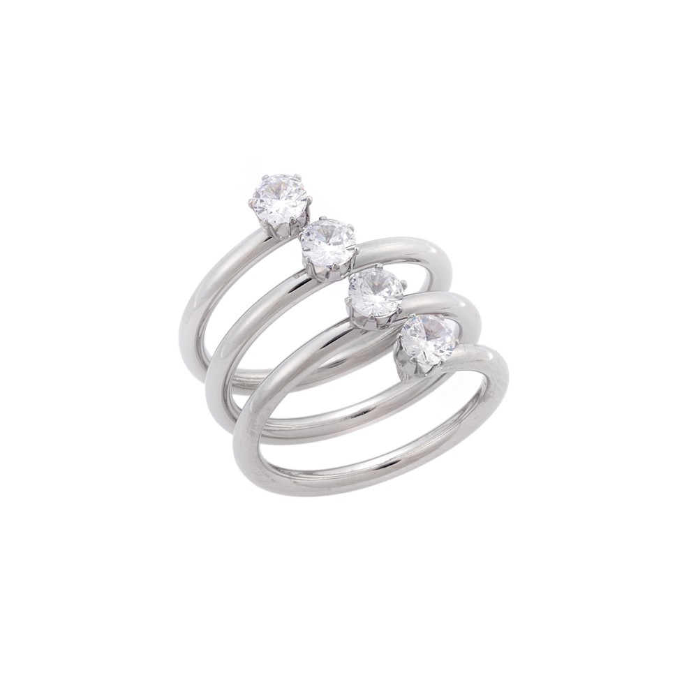 Δαχτυλίδι Senza Steel, φαρδύ με λευκές πέτρες - SSD5105SR