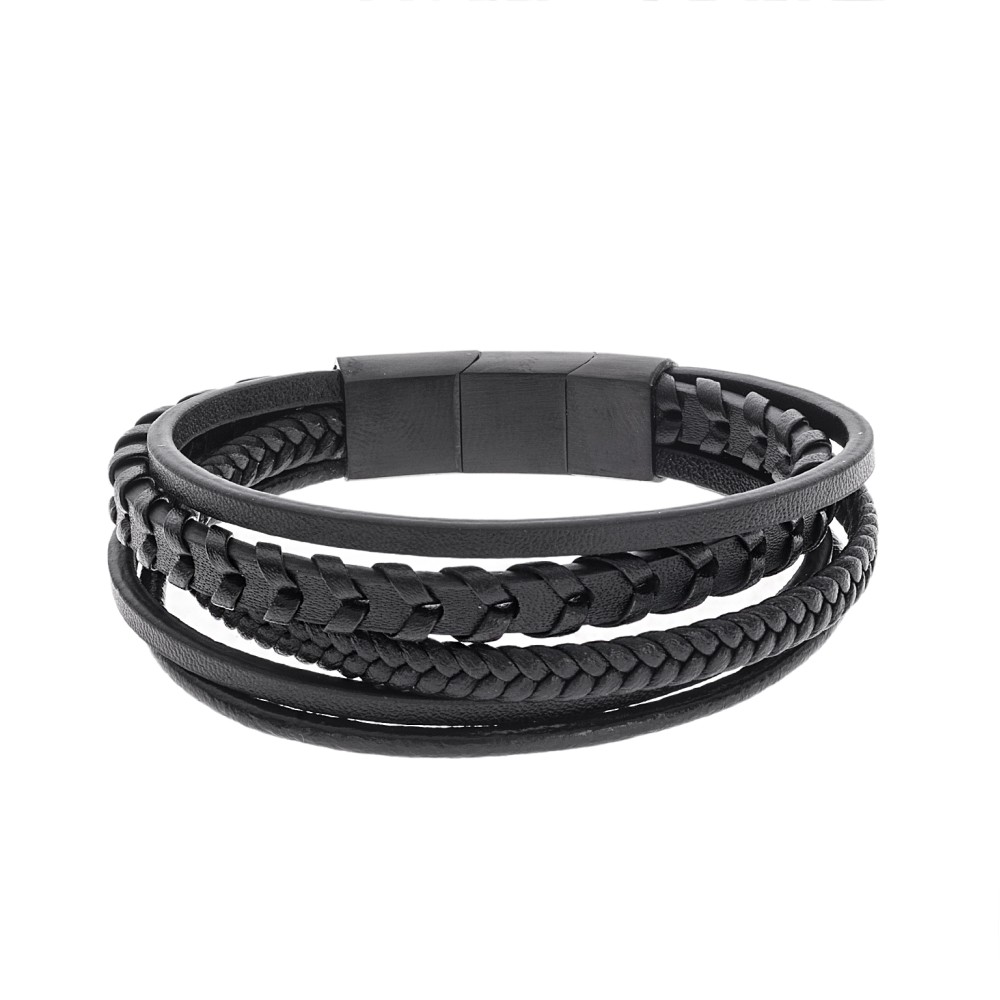 Βραχιόλι Senza Men's Steel Black Leather Strap - SSD5127BBK