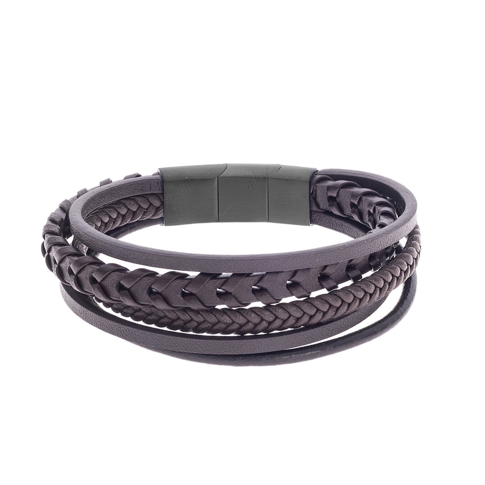 Βραχιόλι Senza Men's Steel Brown Leather Strap - SSD5127BBN