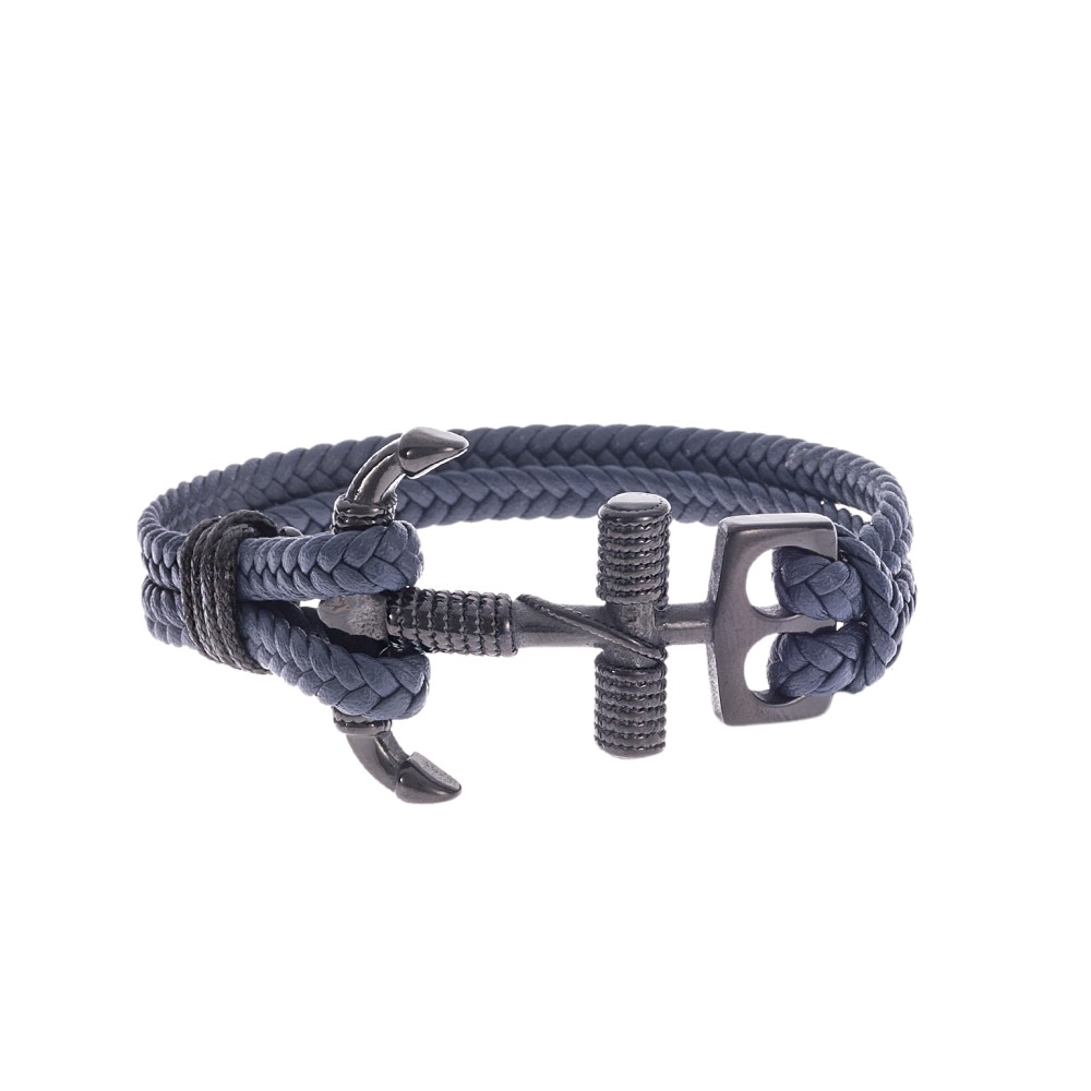 Βραχιόλι Senza Men's Steel Blue Leather Strap with Black Anchor - SSD5134BBL