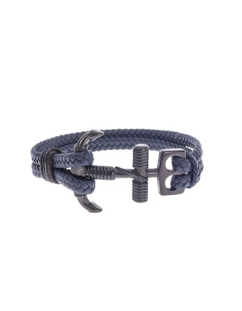 Βραχιόλι Senza Men's Steel Blue Leather Strap with Black Anchor - SSD5134BBL