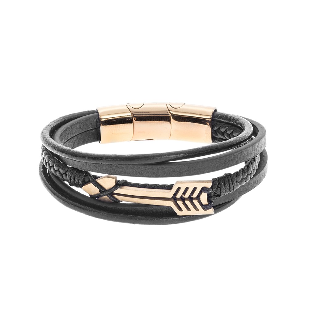 Βραχιόλι Senza Men's Steel Black Leather Strap - SSD5135GBK