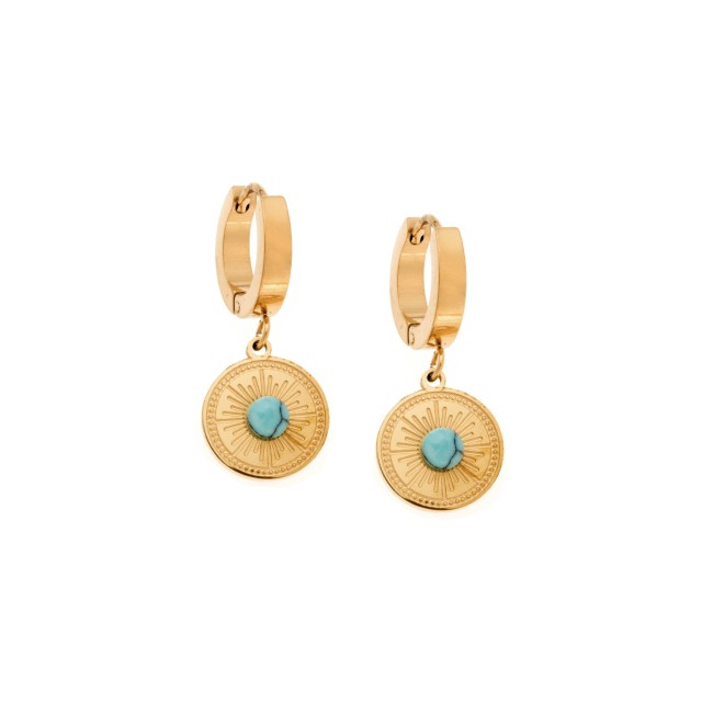 Σκουλαρίκια Γυναικεία SENZA κρεμαστά με τυρκουάζ πέτρα από επιχρυσωμένο Ατσάλι - SSD5146GTQ