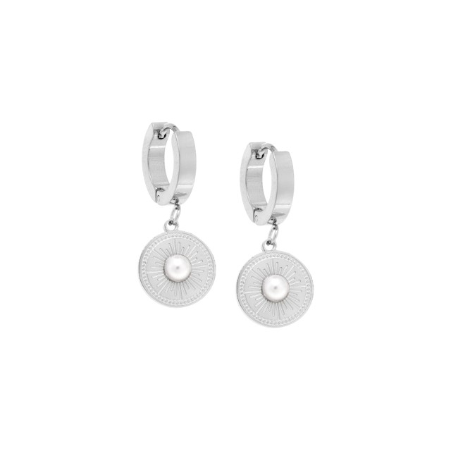 Σκουλαρίκια Γυναικεία SENZA κρεμαστά με λευκή περλίτσα από Ατσάλι - SSD5146SR